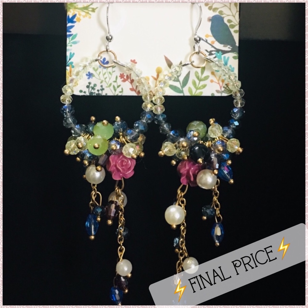 HP🎉 Vintage Crystal Floral Boho Drop Earrings - Picture 4 of 8